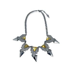 Vintage Inspired Art Deco Retro Silvertone Rhinestone Statement Necklace